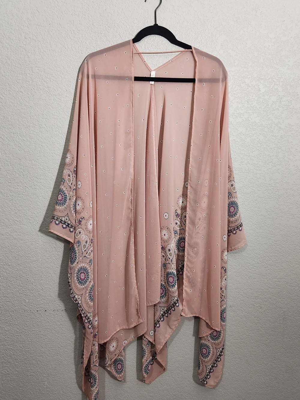 Pinkblush Dusty Rose Floral Trim Kimono One Size